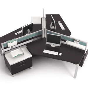 3 Pod Workstation with Wing-Shaped Surfaces 3 Pod Workstation with Wing-Shaped Surfaces