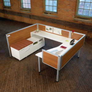 Layered Workstation with Nano Privacy Panels Layered Workstation with Nano Privacy Panels