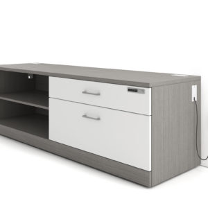 Laminate Credenza with Drawers and Open Storage Laminate Credenza with Drawers and Open Storage
