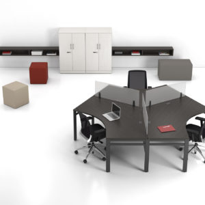 Angled Workstations with Acrylic Privacy Screens Angled Workstations with Acrylic Privacy Screens