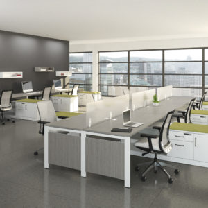 Open Concept Workstations with Layered Credenzas and Guest Cushion Open Concept Workstations with Layered Credenzas and Guest Cushion