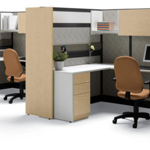 Workstations with Overhead Storage and Acrylic Panels Workstations with Overhead Storage and Acrylic Panels
