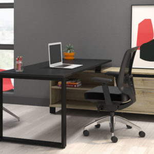 Work Surface Supported by Storage Unit and Metal Leg Work Surface Supported by Storage Unit and Metal Leg